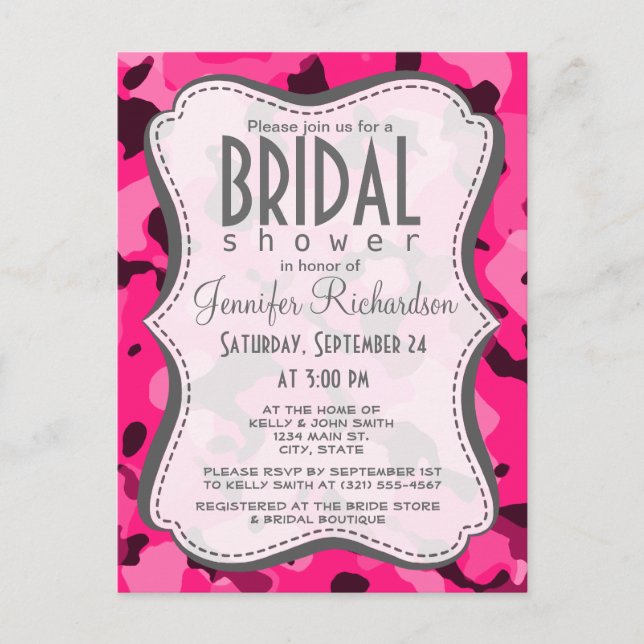 Deep Pink Camo; Camouflage Invitation Postcard (Front)