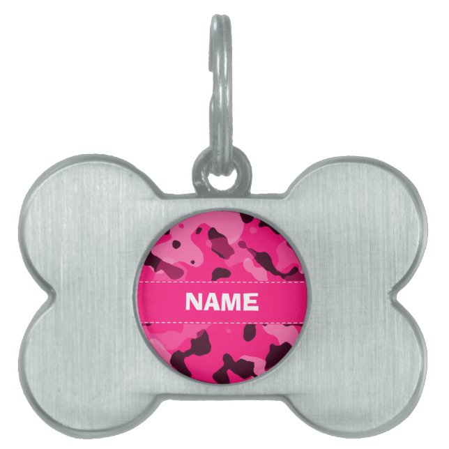 Deep Pink Camo; Camouflage Pet Tag (Front)