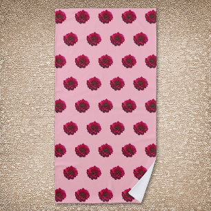 Deep Pink Dahlia Flower Seamless Pattern on Beach Towel