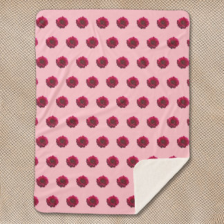 Deep Pink Dahlia Flower Seamless Pattern on Sherpa Blanket