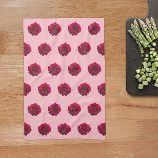 Deep Pink Dahlia Flower Seamless Pattern on Tea Towel
