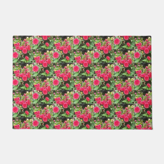 Deep Pink Dahlias Door Mat (Front)