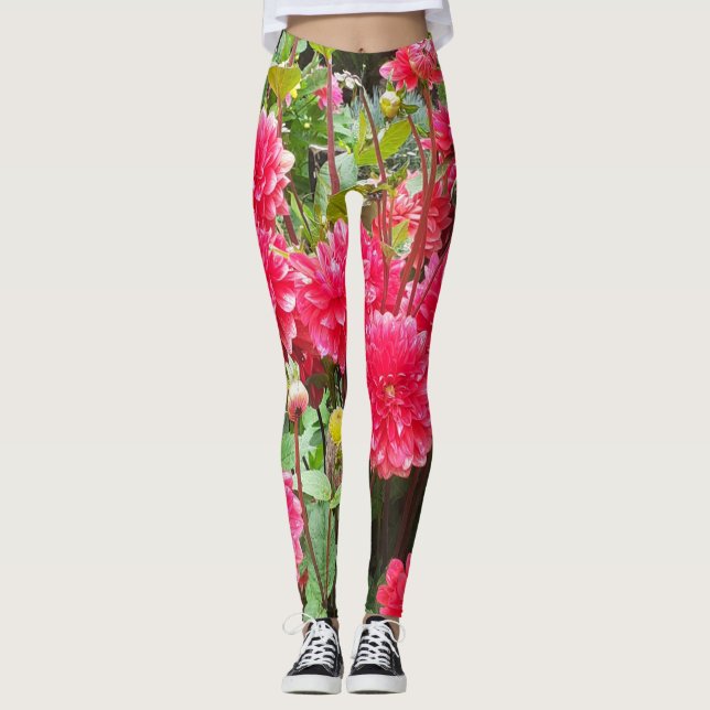 Deep Pink Dahlias Leggings (Front)