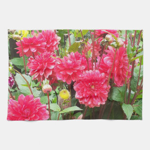 Deep Pink Dahlias Tea Towel