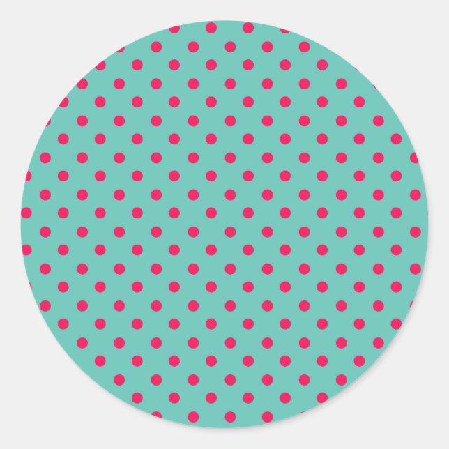 Deep Pink Dots on Aqua Blue Classic Round Sticker (Front)