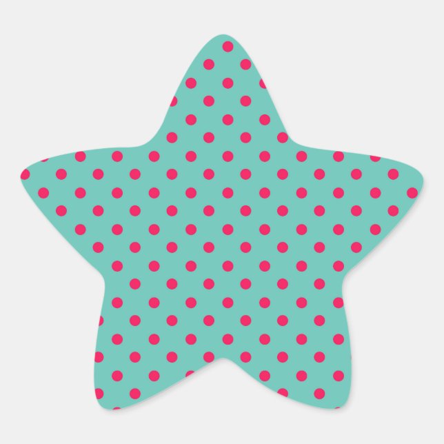 Deep Pink Dots on Aqua Blue Star Sticker (Front)