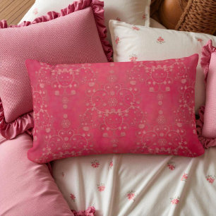 Deep Pink Floral Damask Pattern Lumbar Cushion