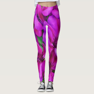 Deep Pink Floral Watercolor Style Art Leggings