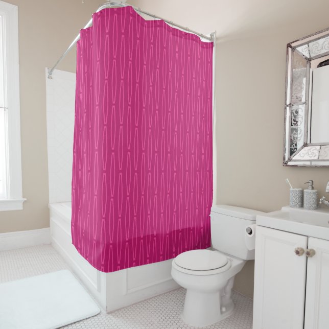Deep Pink Geometric Repeat Shower Curtain (In Situ)