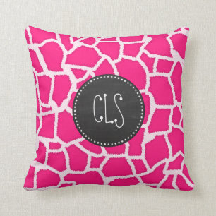 Deep Pink Giraffe Animal Print; Chalkboard Cushion
