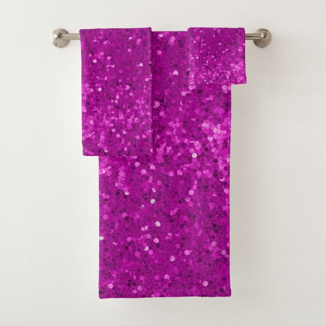 Deep Pink Glam Faux Glitter Pattern Bath Towel Set (Insitu)