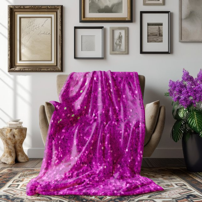 Deep Pink Glam Faux Glitter Pattern Fleece Blanket (Creator Uploaded)