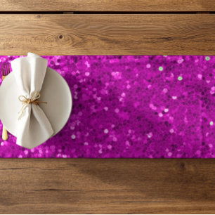Deep Pink Glam Faux Glitter Pattern Short Table Runner
