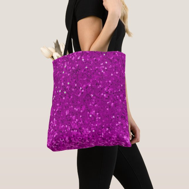 Deep Pink Glam Faux Glitter Pattern Tote Bag (Close Up)