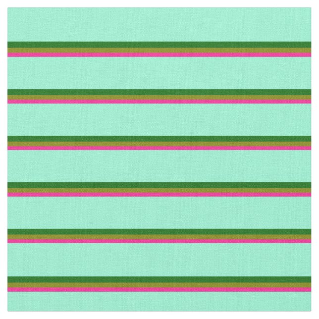 Deep Pink, Green, Dark Green & Aquamarine Lines Fabric (Close Up)