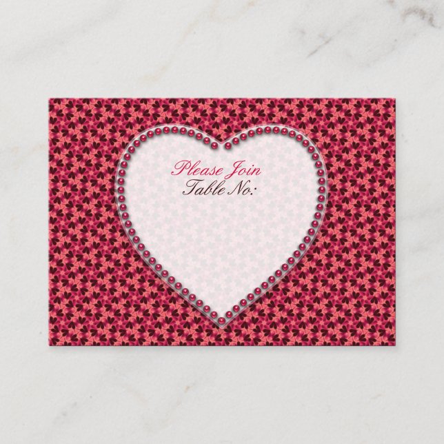 Deep Pink Hearts Wedding Table Seat Cards (Front)