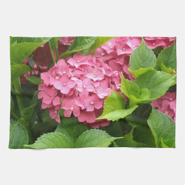 Deep Pink Hydrangeas Tea Towel (Horizontal)