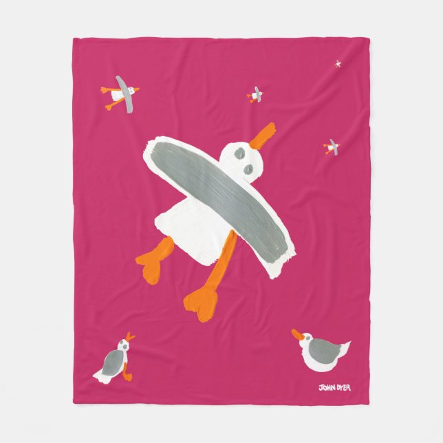 Deep pink John Dyer Seagull Fleece Blanket (Front)