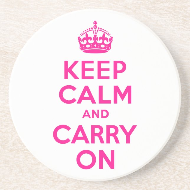 Deep Pink Keep Calm and Carry On Coaster (Front)