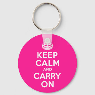 Deep Pink Keep Calm and Carry On Key Ring