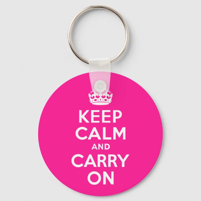 Deep Pink Keep Calm and Carry On Key Ring (Front)