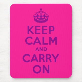 Deep Pink Keep Calm and Carry On Mouse Pad