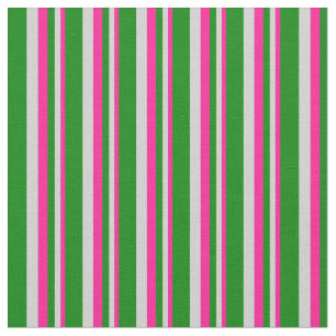 Deep Pink, Light Grey, and Green Coloured Stripes Fabric