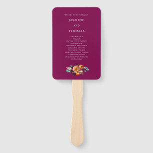 deep pink orange  Floral Wedding Ceremony Fan