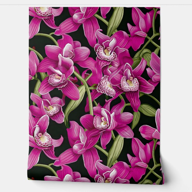 Deep Pink Orchids :Franz Bauer Style Wallpaper (Unrolling)
