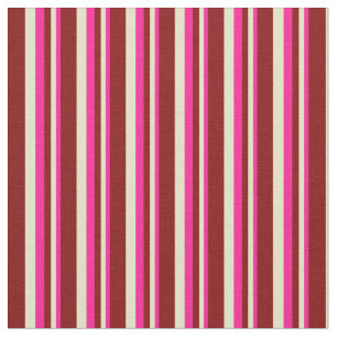 Deep Pink, Pale Goldenrod & Maroon Coloured Lines Fabric