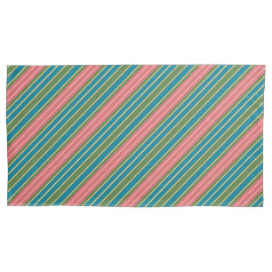 Deep Pink Pale Pink Blue Green Gold-effect Stripes Pillowcase