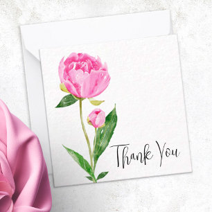 Deep Pink Peony Personalised Thank You Note Card