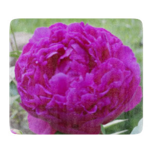 Deep pink peony small glass cutting board