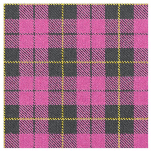 Deep pink plaid yellow/gold/black stripe fabric (Close Up)