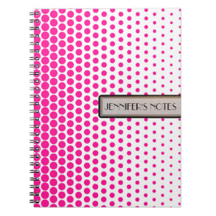 Deep Pink Polka Dot Elegant Modern White Spiral Notebook