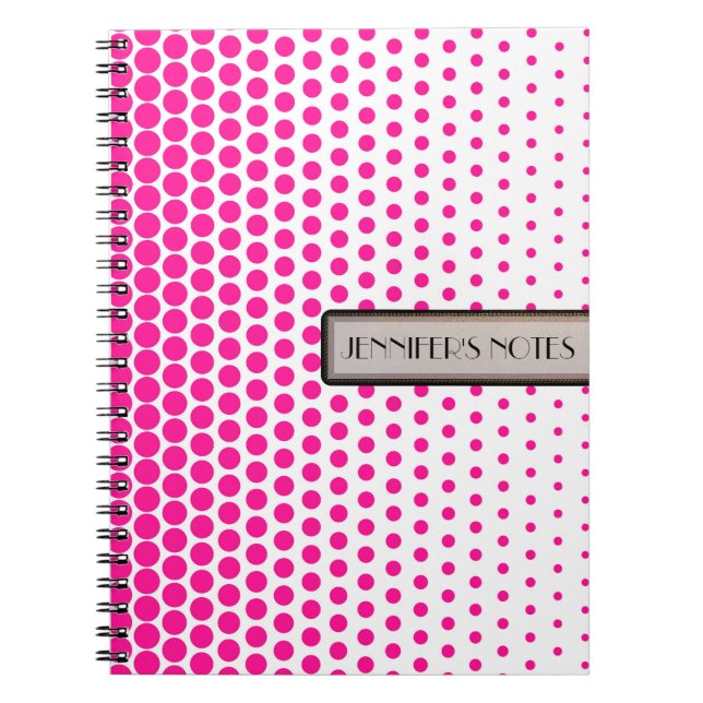 Deep Pink Polka Dot Elegant Modern White Spiral Notebook (Front)