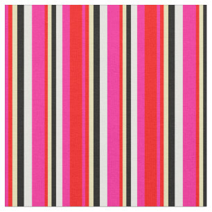 Deep Pink, Red, Tan, Black & Mint Cream Coloured Fabric