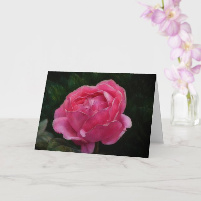 Deep Pink Rose Flower Art Note Card (Orchid)