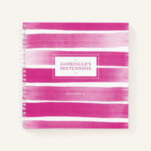 Deep Pink Sketchbook Stripes Your Name Journal
