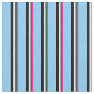 Deep Pink, Slate Grey, Beige, Black & Sky Blue Fabric