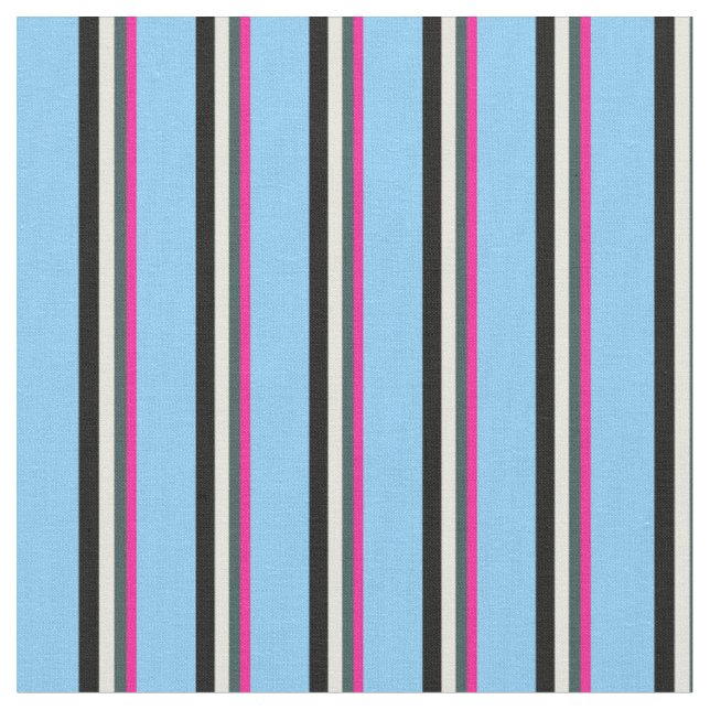 Deep Pink, Slate Grey, Beige, Black & Sky Blue Fabric (Close Up)