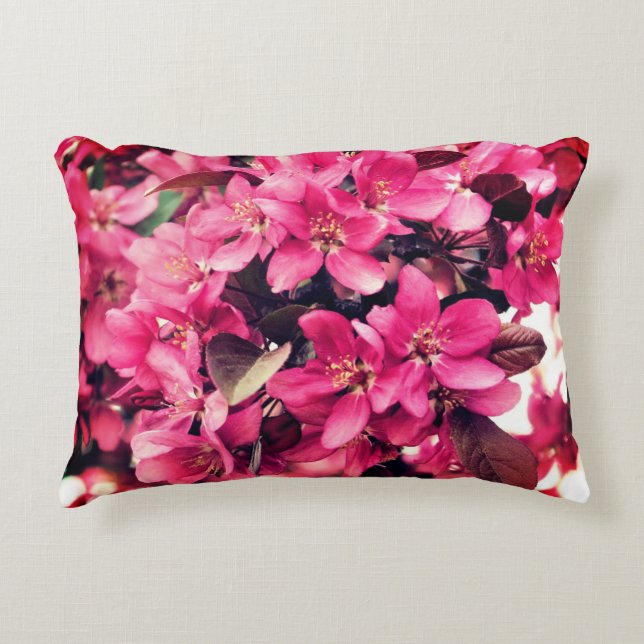 Deep Pink Spring Crabapple Flower Blossoms   Decorative Cushion (Front)
