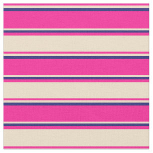Deep Pink, Tan, and Midnight Blue Coloured Lines Fabric