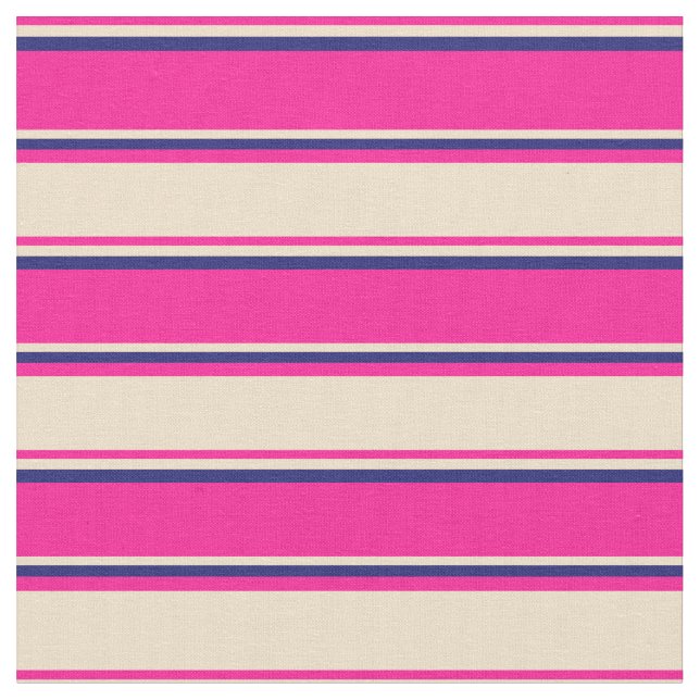 Deep Pink, Tan, and Midnight Blue Coloured Lines Fabric (Close Up)