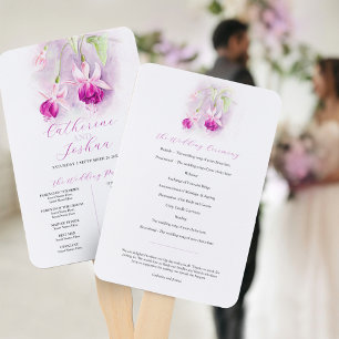 Deep pink watercolor fuchsia wedding program hand fan