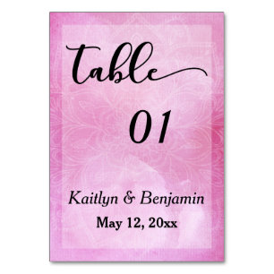 Deep Pink Watercolor Mandala Wedding Table Number