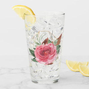 Deep Pink Watercolor Rose Glass Tumbler