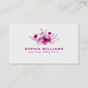Deep Pink Watercolors Flower Bouquet Business Card
