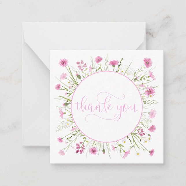 Deep Pink Wildflower Thank You Pretty Script Font Card (Front)