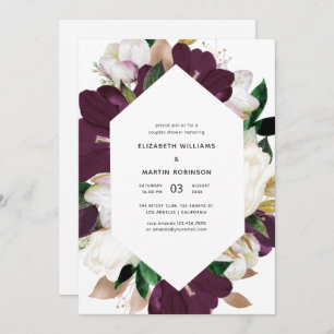 Deep Plum and White Spring Floral Couples Shower Invitation